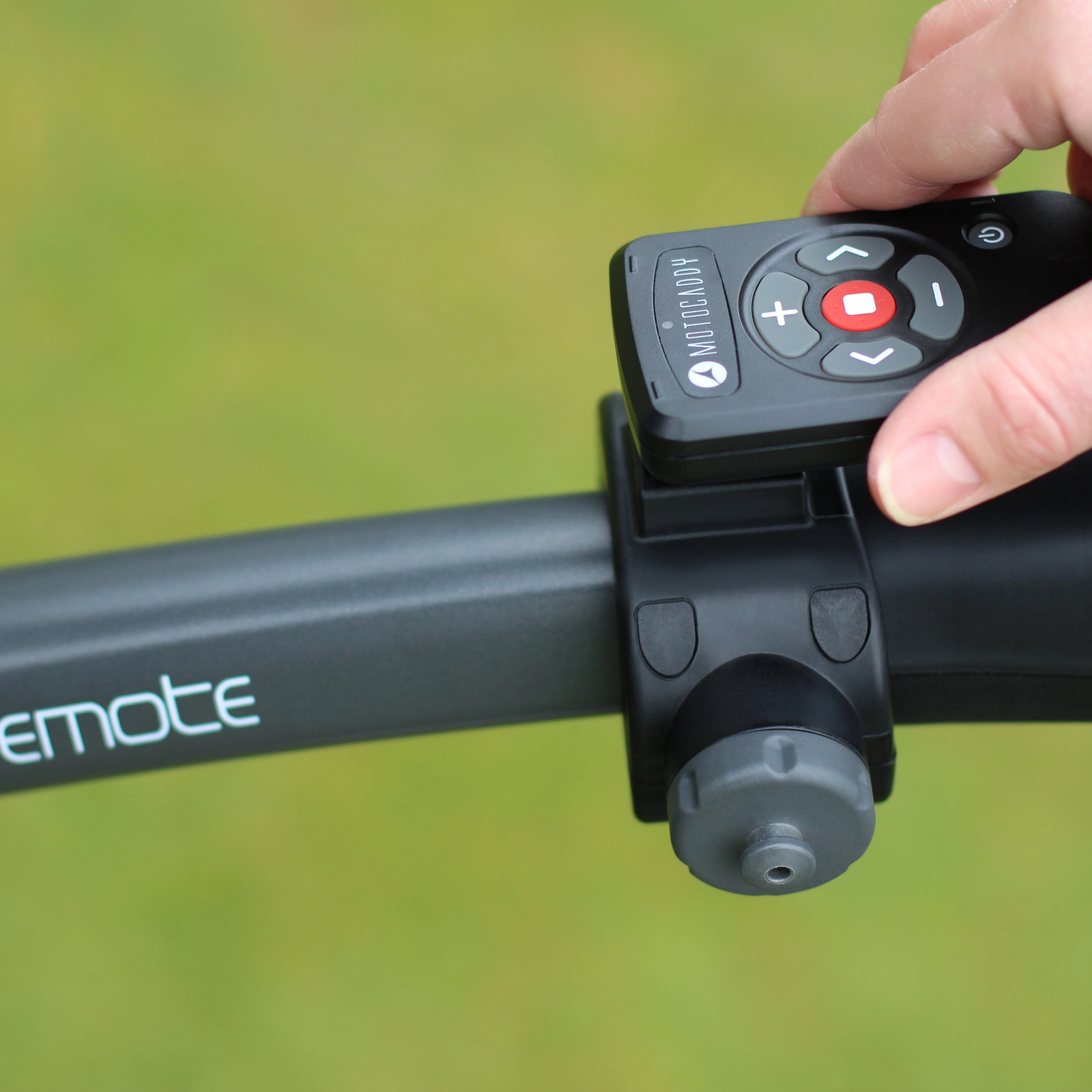 moto golf caddy remote side angle view