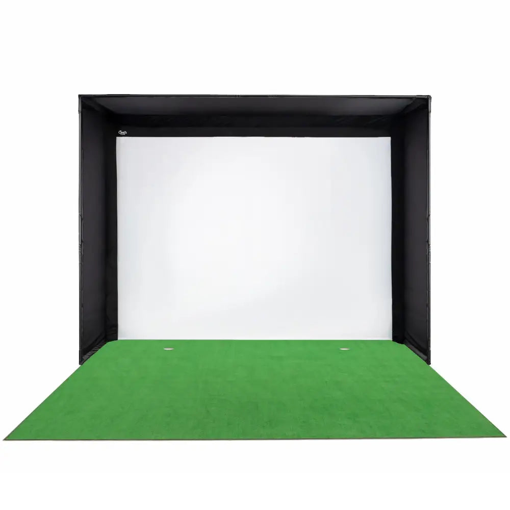 diy golf sim enclosure front with turf view
