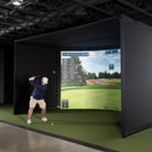 golf hitting enclosure curved diagonal live view with golfer