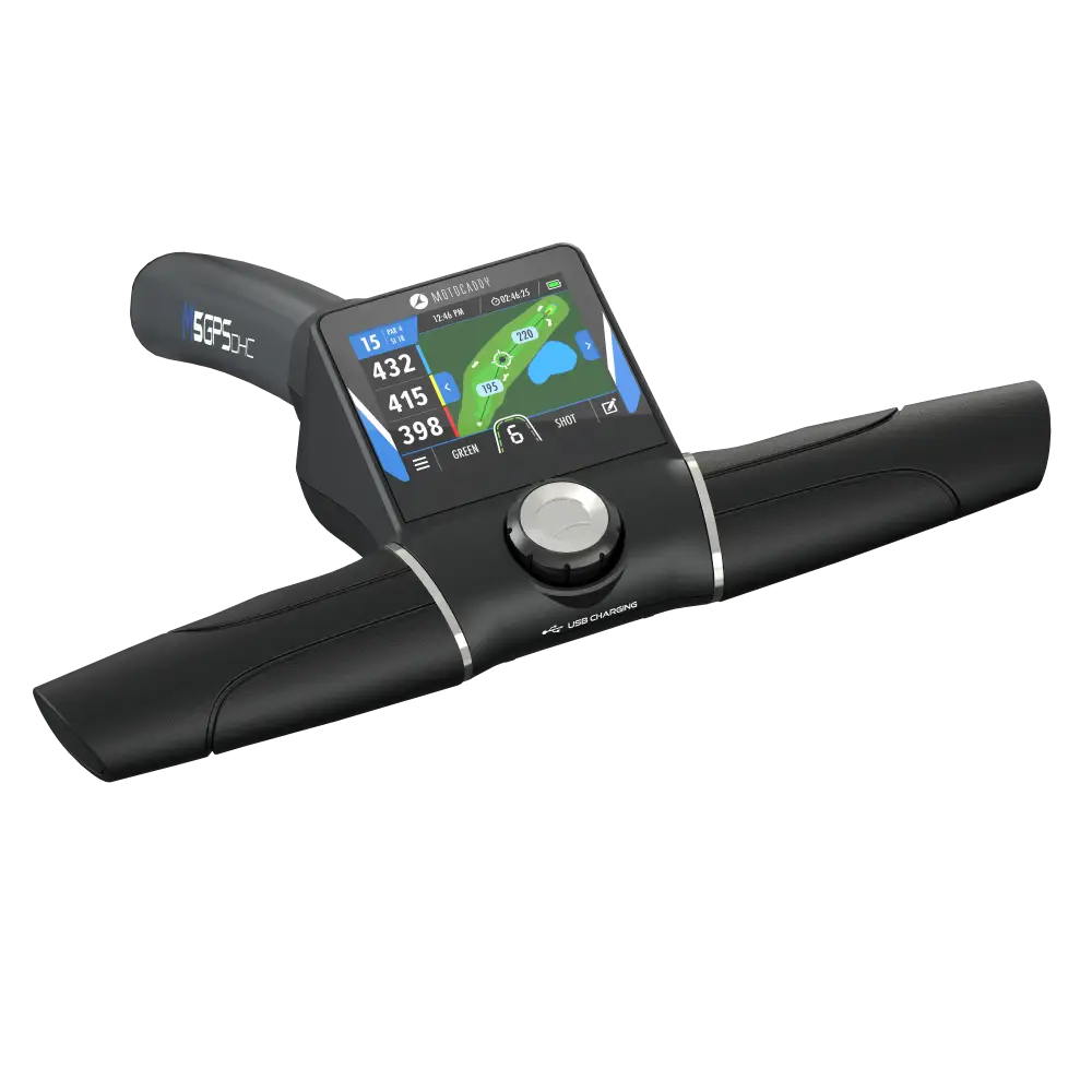 remote control golf push cart handle view with GPS