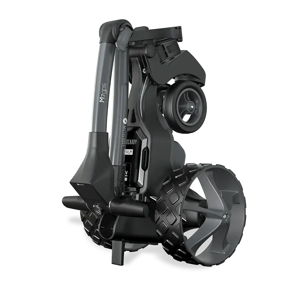 electric remote golf cart folded upright