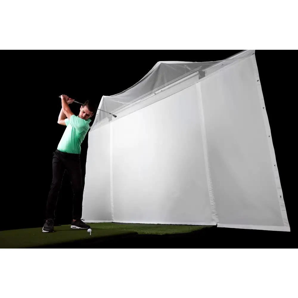 outdoor golf simulator enclosure action shot