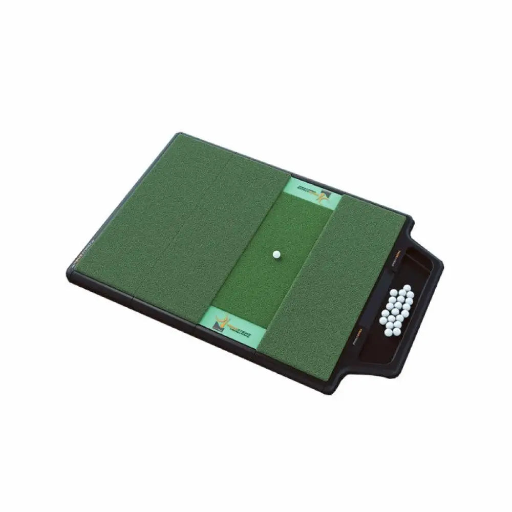 golf simulator turf top view with ball and tray
